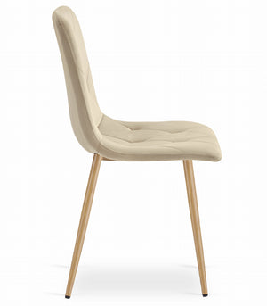 Sedia Valora TYRA in velluto beige chiaro con gambe color legno x2