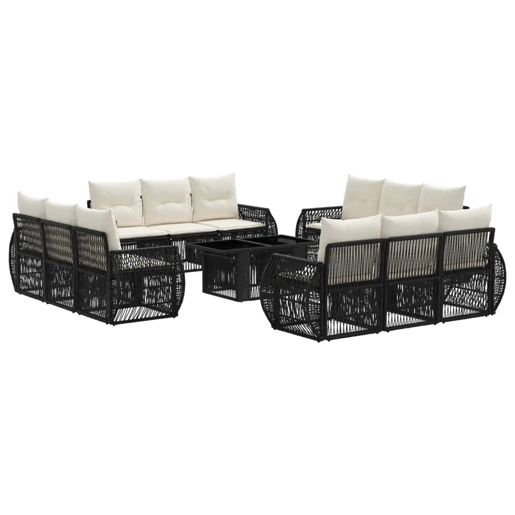 Set Divano da Giardino 13 pz Nero e Bianco Crema polyrattan 3436918