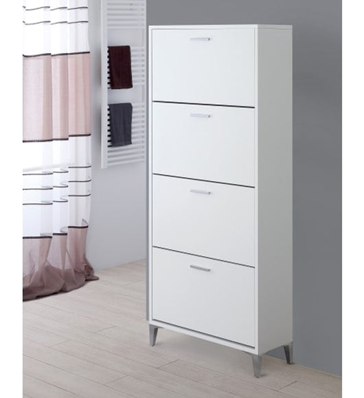 Scarpiera Salvaspazio in Legno Bianco Grigio 4 Ante Armadio 156 cm Feridras Colore: Bianco