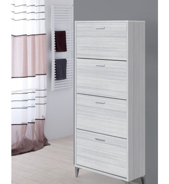Scarpiera Salvaspazio in Legno Bianco Grigio 4 Ante Armadio 156 cm Feridras Colore: Grigio