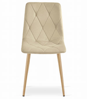 Sedia Valora TYRA in velluto beige chiaro con gambe color legno x3