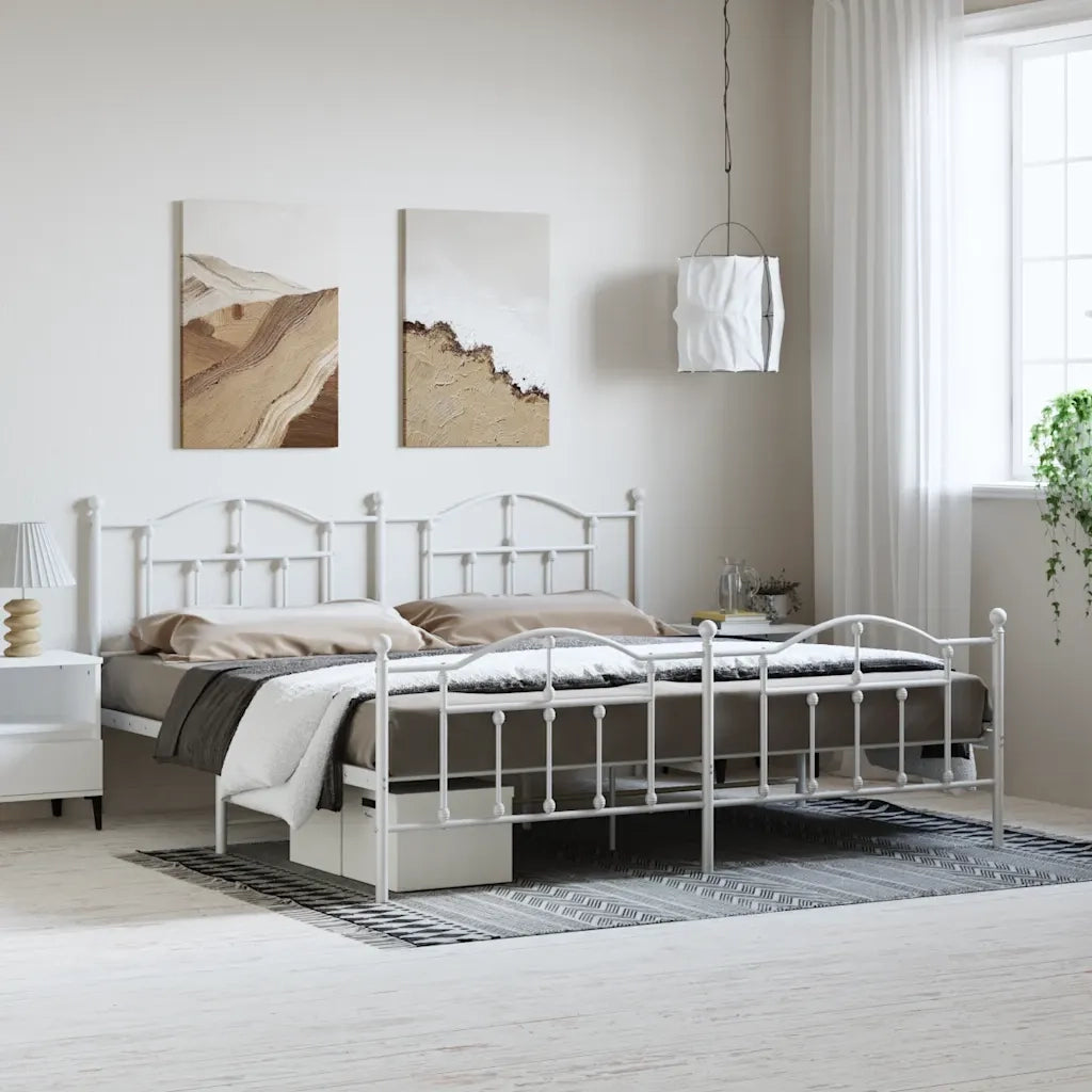 Giroletto con Testiera e Pediera-Struttura Letto Metallo Bianco 193x203 cm 600867