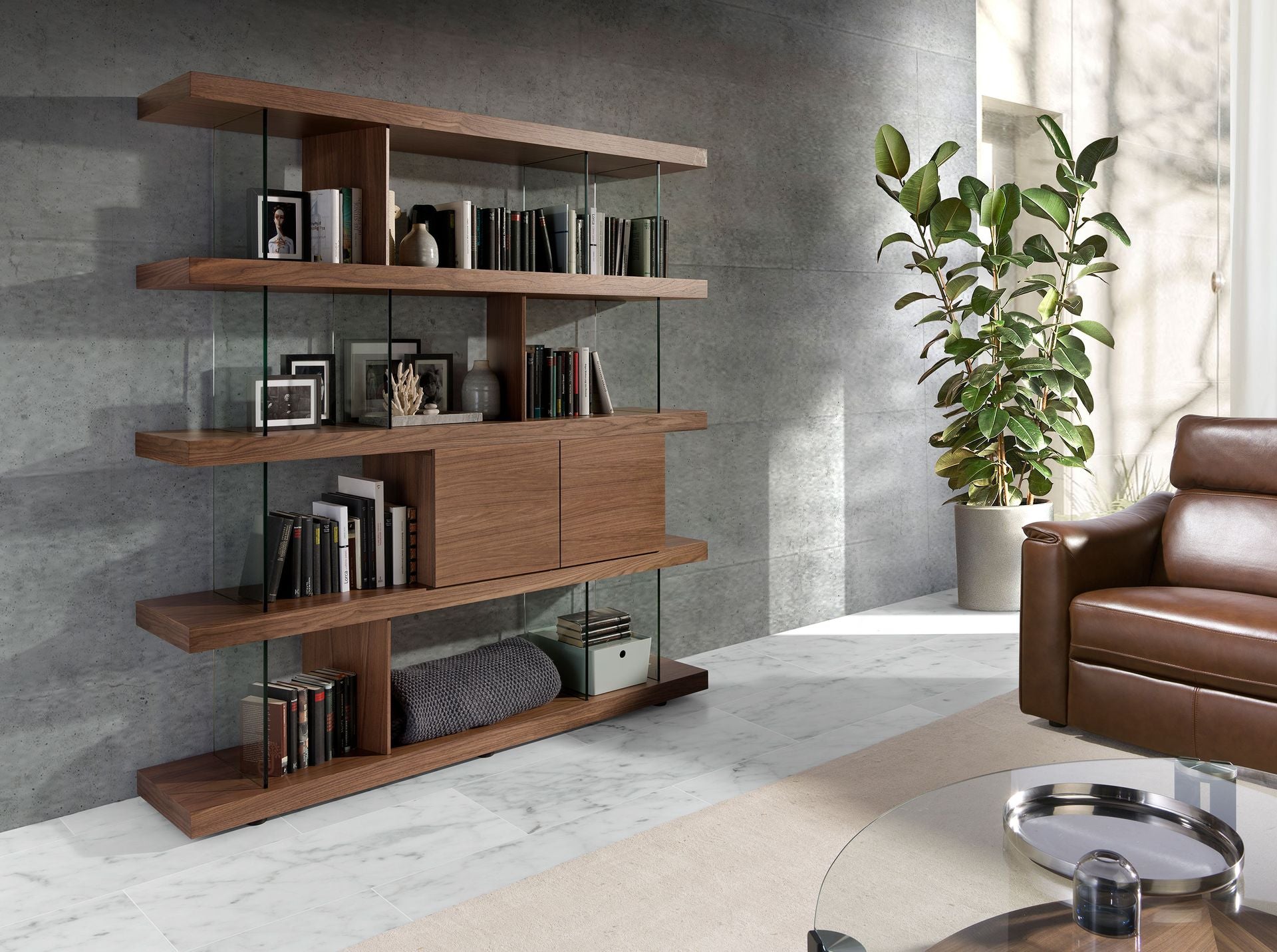 Ripiano in noce e vetro