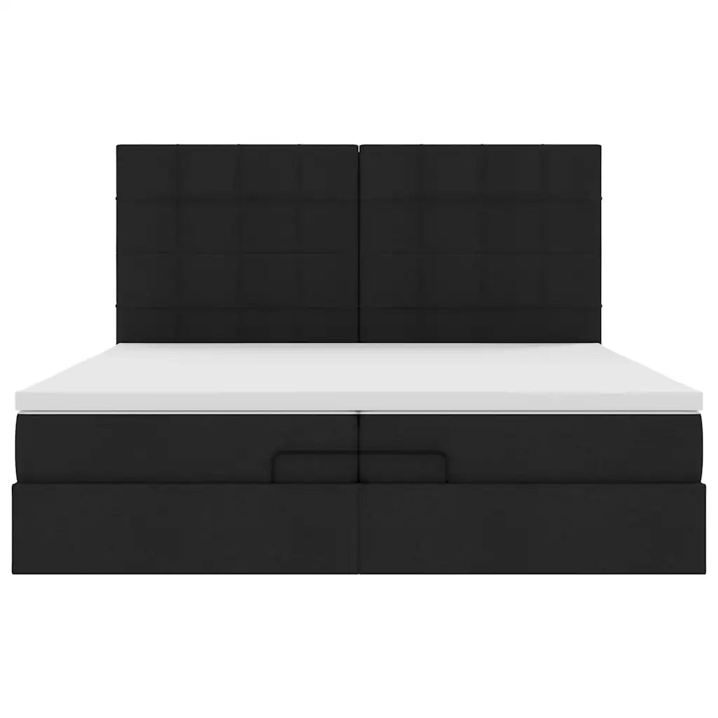 Struttura Letto Pouf con Materassi Nero 200x200 cm in Tessuto