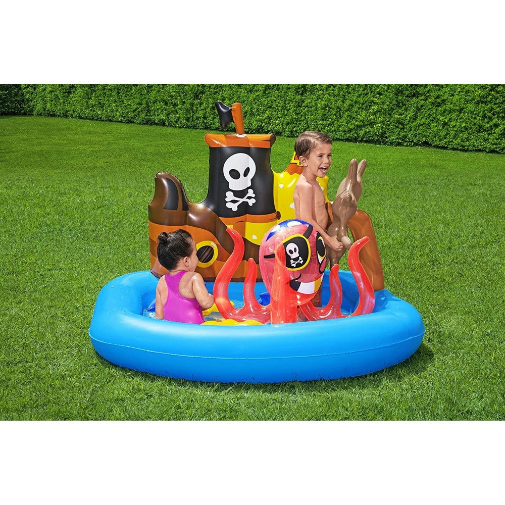 Trade Shop - Piscina Gonfiabile Area Di Gioco Per Bambini Pirati Mare Piscina Acqua 140x130cm -