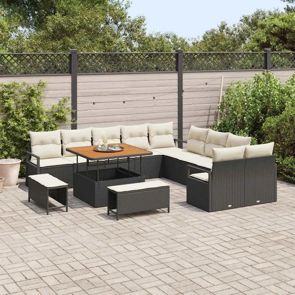 Set Divano da Giardino con cuscino 13 pcs Nero e Crema