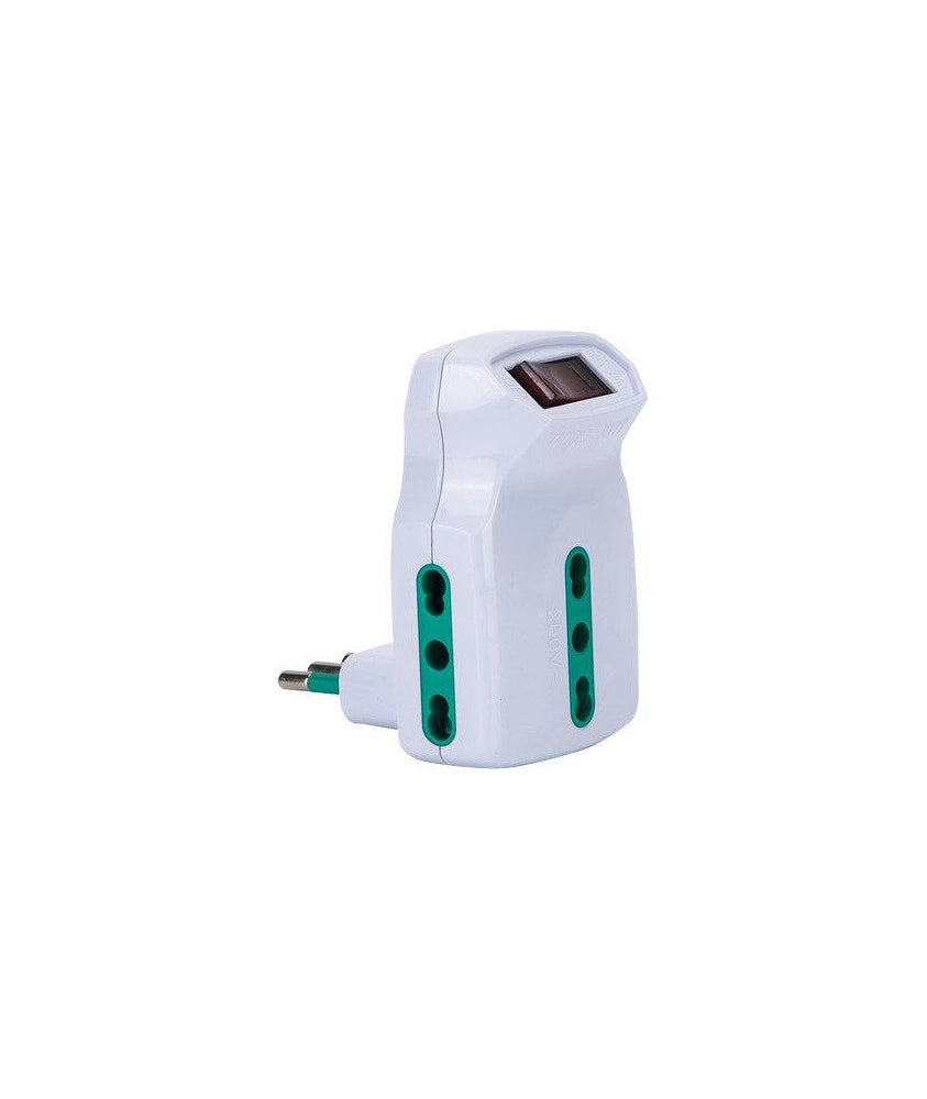 Adattatore triplo FME bianco con interruttore termico 10A > 10/16A 2P+T