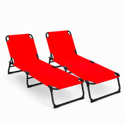 Coppia Di Lettini Pieghevoli Prendisole Senza Tettuccio Parasole Schienale Reclinabile Regolabile Struttura In Metallo Nero Sedia Sdraio Per Spiaggia Mare Giardino Piscina 187 x 53 x 24 Cm (Rosso)
