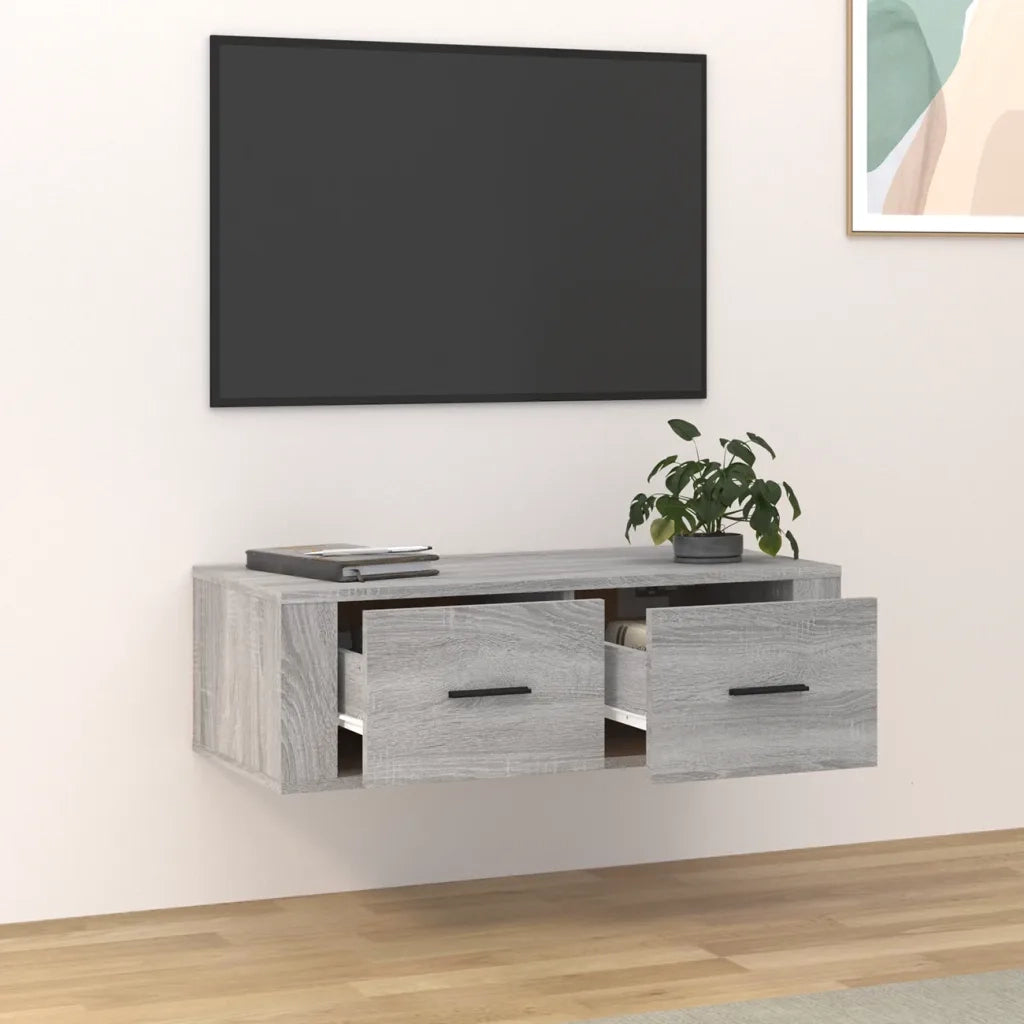 Mobile TV Pensile-Credenza per TV sospesa-Mobile TV Parete Grigio Sonoma 80x36x25cm in Legno Multistrato
