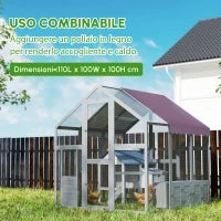 Recinto per Galline, Pollaio con Tetto Impermeabile, 2 Nidi, 2 Posatoi, per 6-8 Galline, 1.7 x 1.8 x 1.8 m, Grigio