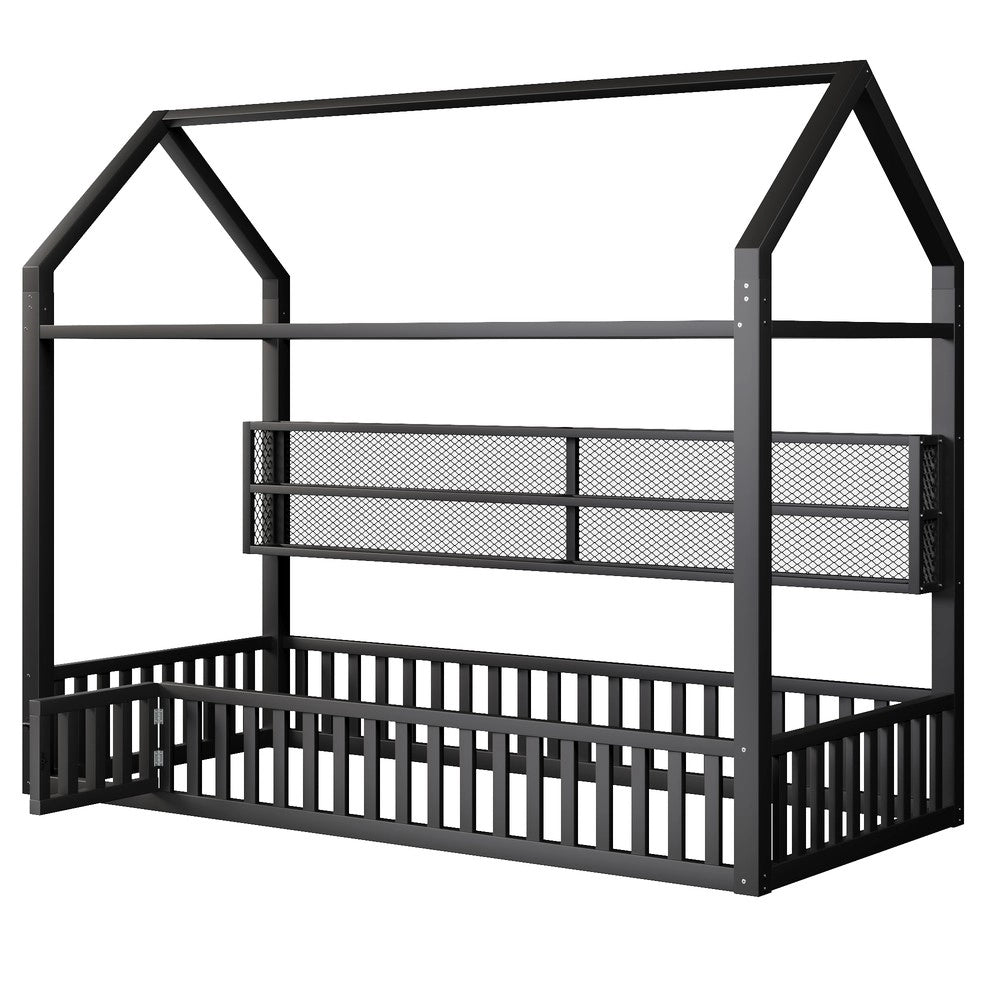 Letto a Piattaforma con LED e Recinzione ¨C MINIMAL ¨C Nero 90x200
