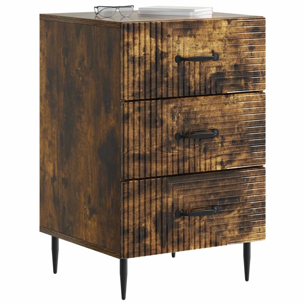Comodino | Armadio da Notte | Mobiletto da notte con cassetto Rovere Fumo 43 x 41 x 66,5 cm