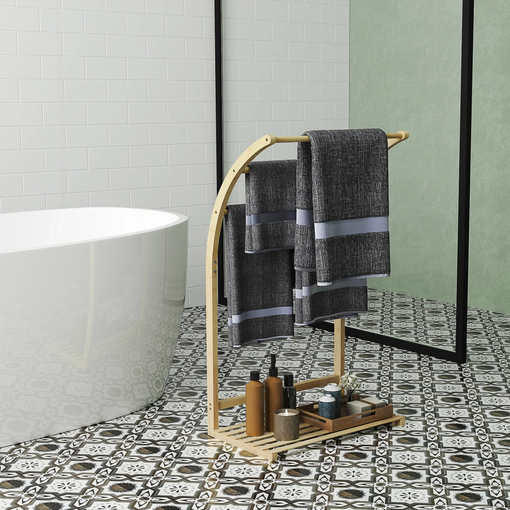Portasciugamani da Bagno in Bamb¨´ 3 Barre ¨C Xylo ¨C con Ripiano Salvaspazio Naturale