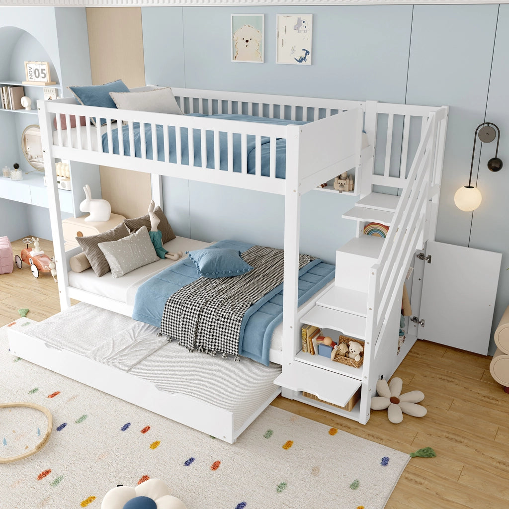 LETTO a castello 90x200 cm Bianco in pino con letto estraibile