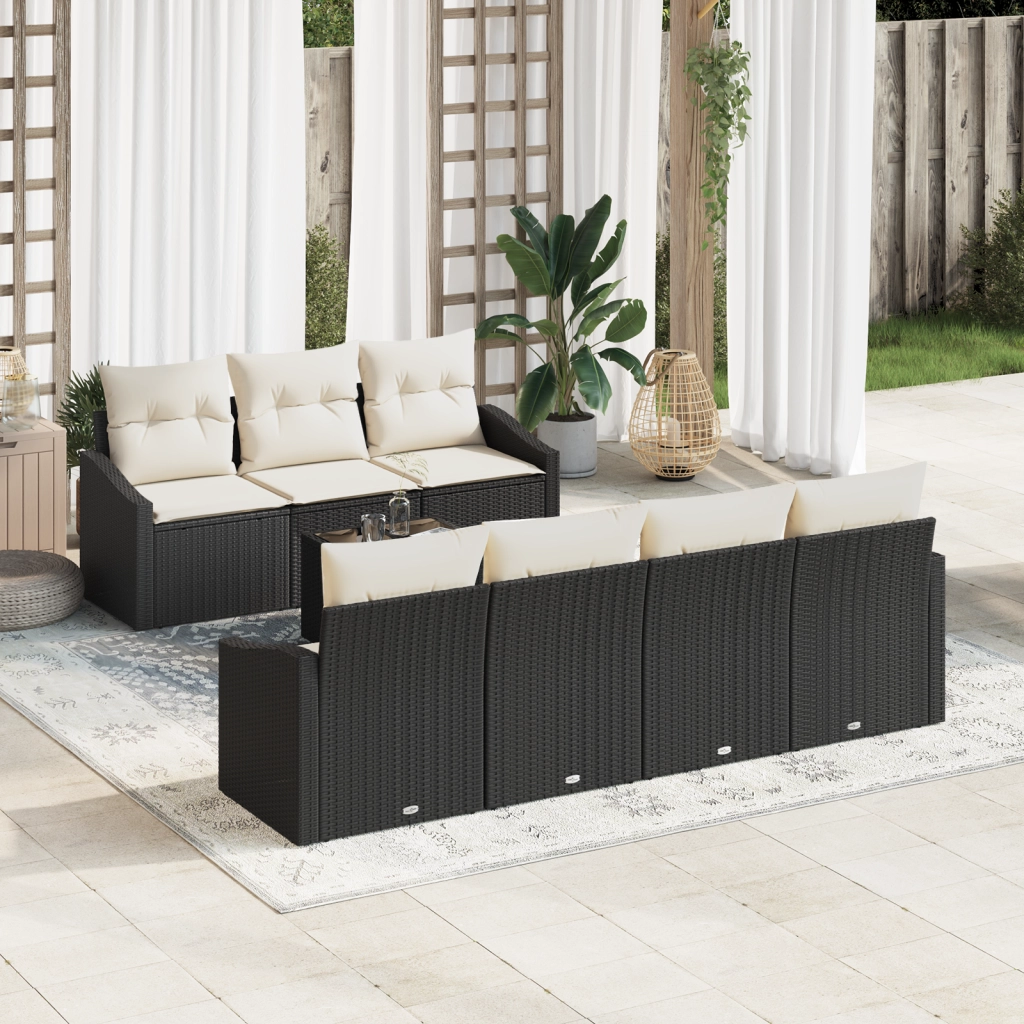 Set Divano Da Giardino 8 Pezzi Con Cuscini Rattan Nero