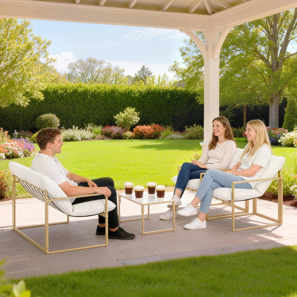 Set giardino 4 pezzi con cuscini ¨C zephmum ¨C canap¨¨ 2 posti, 2 poltrone, tavolino, kaki
