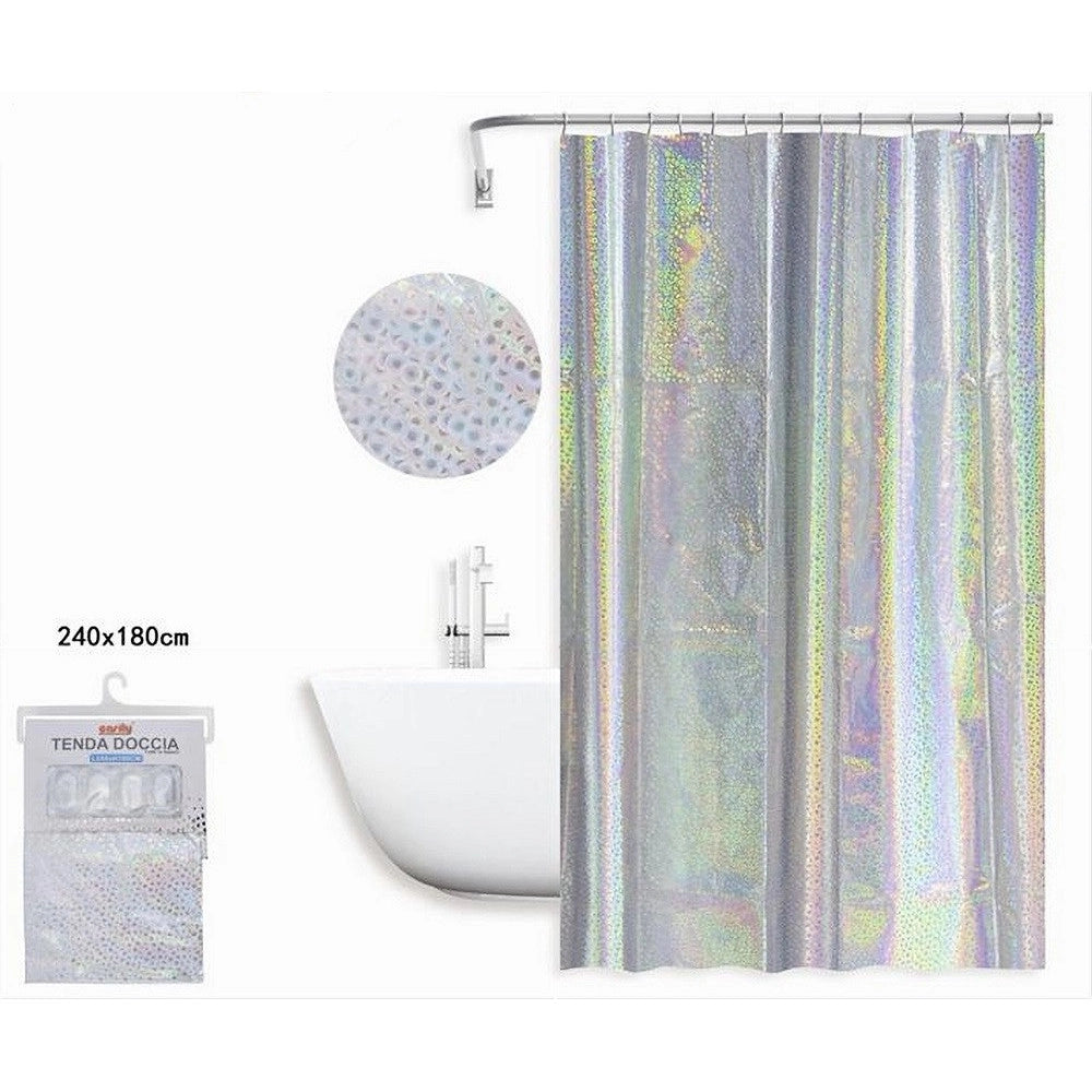 Trade Shop - Tenda Doccia Vasca Bagno Effetto Paillettato Iridescente 12 Ganci 240x180cm 87190 -