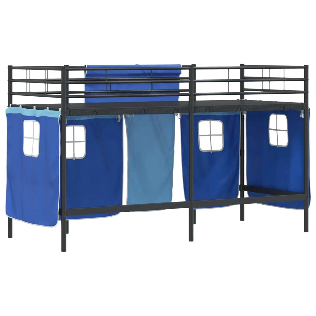 Struttura del Letto Loft per Bambini con Tendine-Giroletto per bambini Nero e Blu 384317