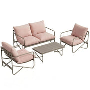 Set da Giardino 4 Persone: Divanetto, Poltrone, Tavolo, Metallo, Rosa