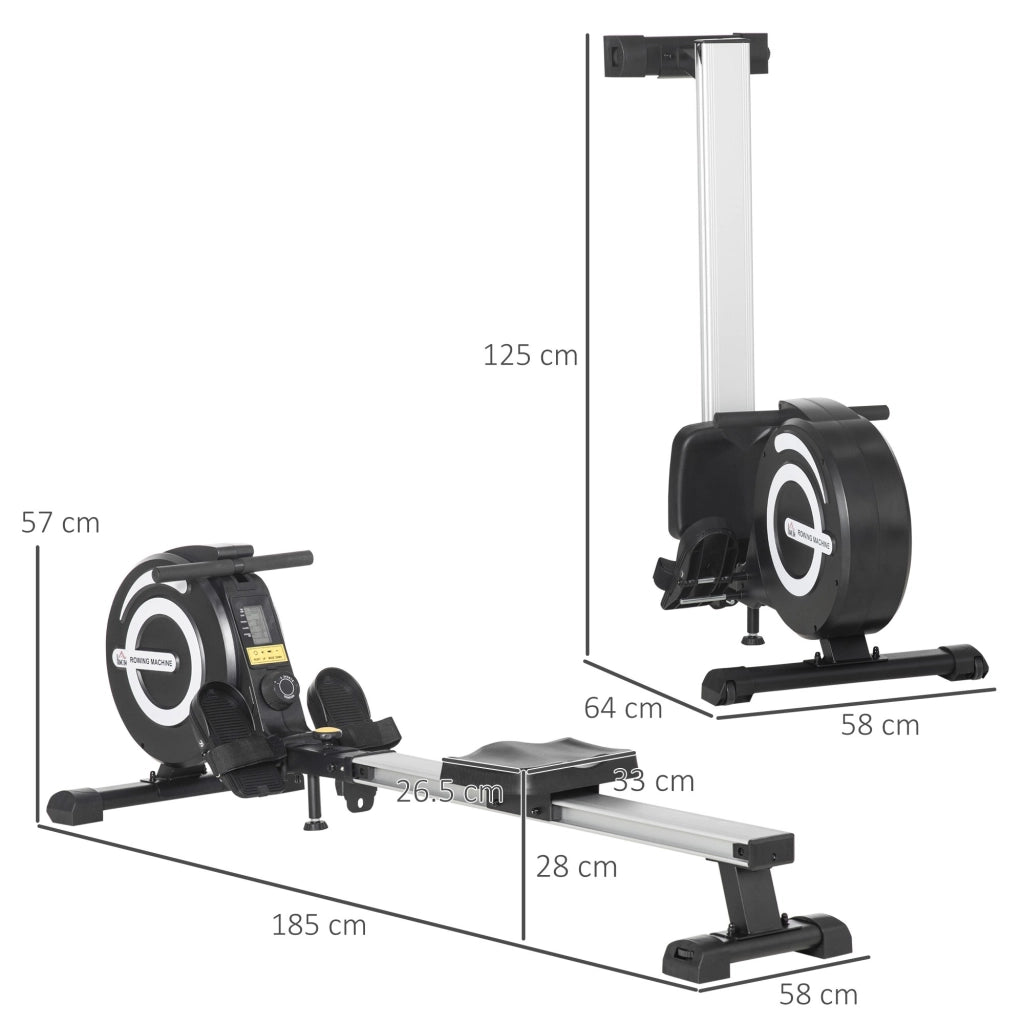EasyComfort Vogatore Magnetico Pieghevole per Allenamento a Casa, Volano Regolabile su 8 Livelli e Monitor LCD, 185x58x57cm, Nero