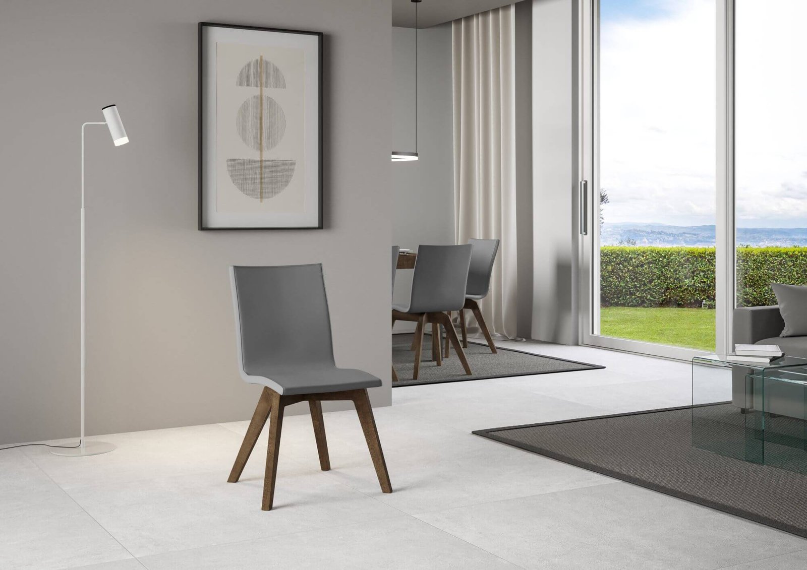 Sedia per tavolo da pranzo moderna - TRUDY Colore: Grigio, Telaio: Noce