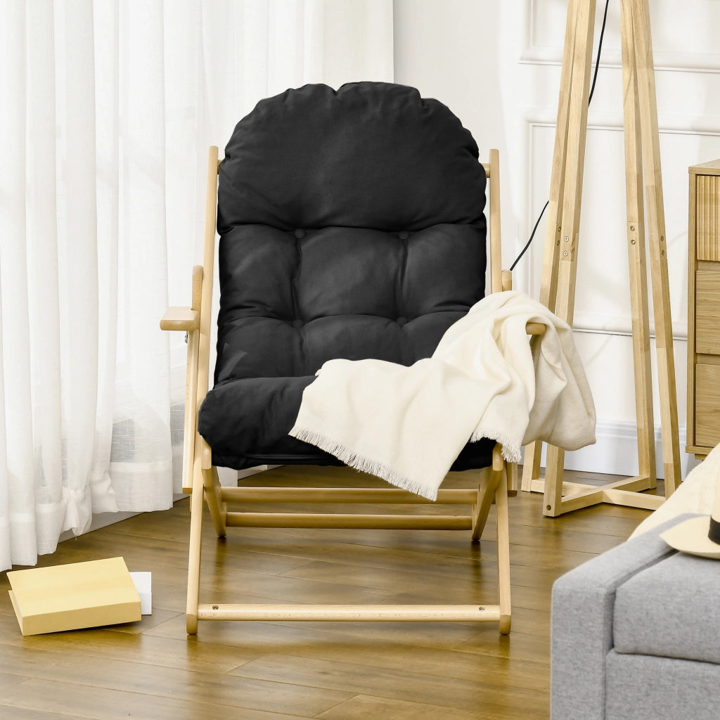 Poltrona Relax Reclinabile Pieghevole in Legno ¨C Minimal ¨C Grigio Scuro con Cuscino