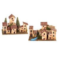 GRUPPO CASETTE A SCHIERA CON PINETTI PER PRESEPE O MODELLISMO