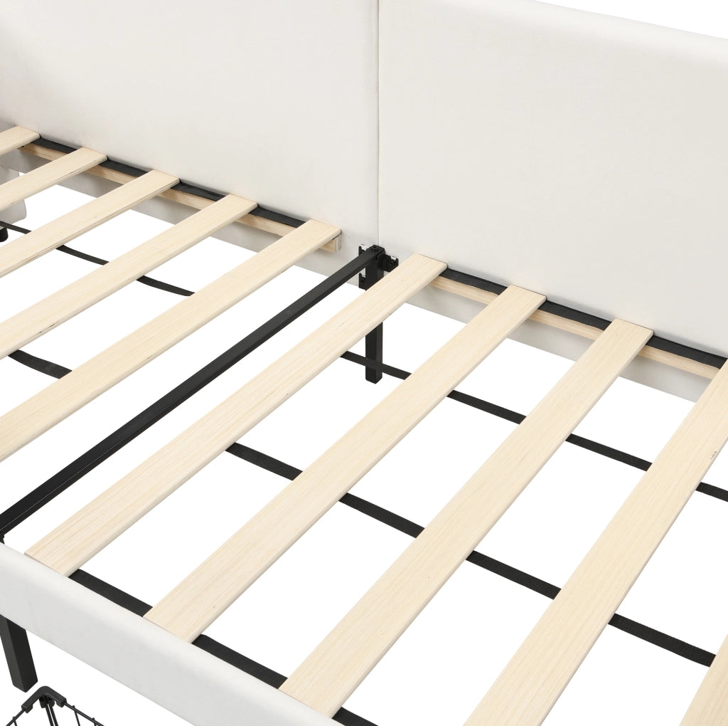 Letto imbottito 90x200 cm con contenitore e tasche in velluto bianco