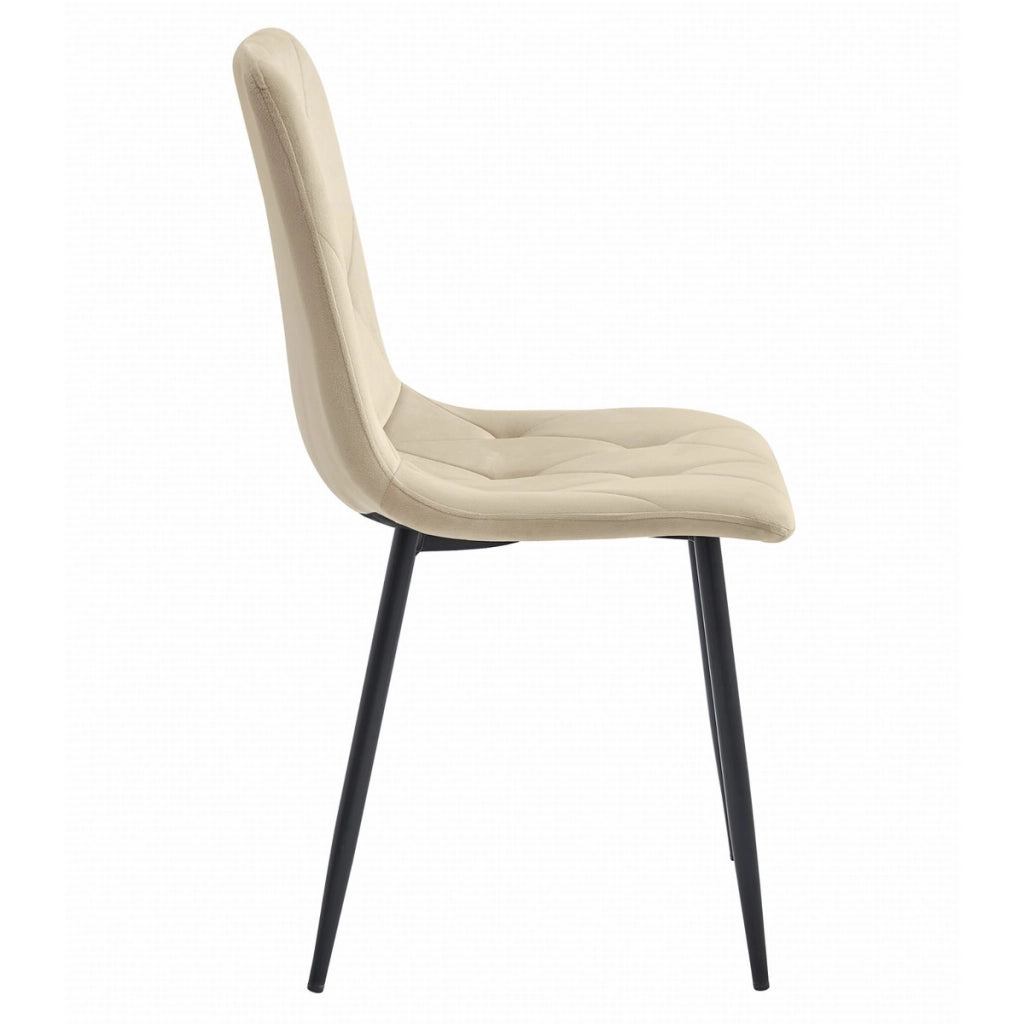 Set di 3 Sedie Libra in Velluto Beige con Gambe Nere