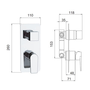 Rubinetto doccia con deviatore a tre vie su unica piastra - serie dream