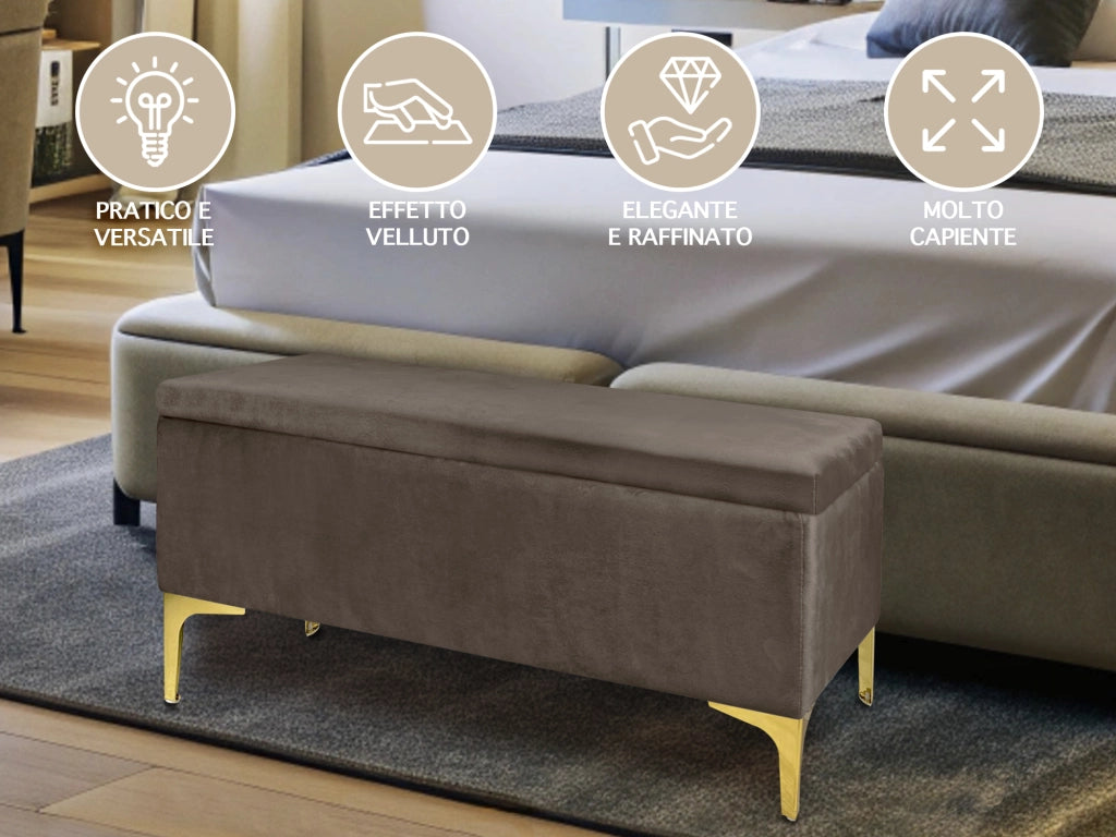 Pouf Panca Imbottita Divanetto In Velluto Contenitore PortaOggetti Panca Sgabello A Pie Di Letto Con Gambe In Metallo Dorato Cassapanca Ingresso Legno Massello Panchina  - Testa di moro