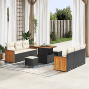 Set Divano da Giardino con cuscino 9 pcs Nero e Crema