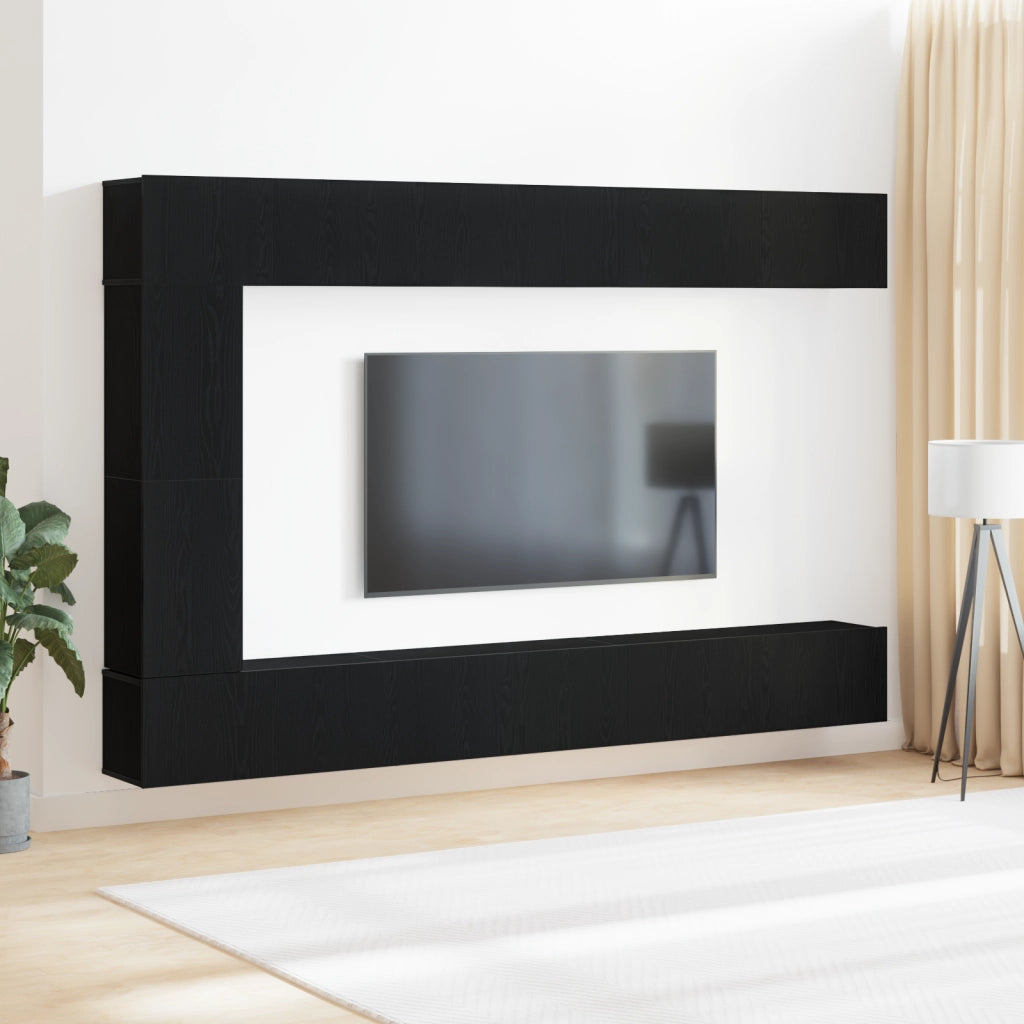 Set di mobili TV da 7 pezzi a muro in legno ingegnerizzato rovere nero