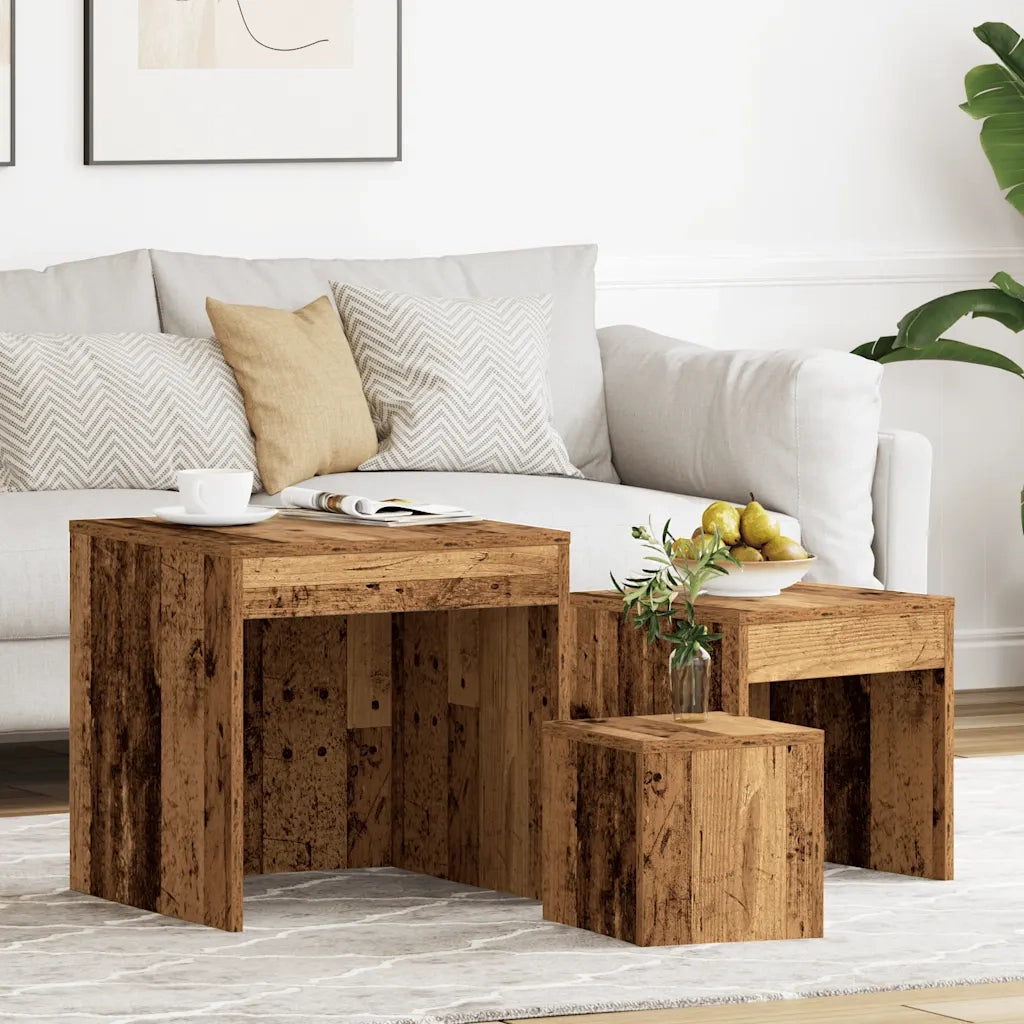 Tavolini Impilabili 3 pz Legno Antico in Legno Multistrato