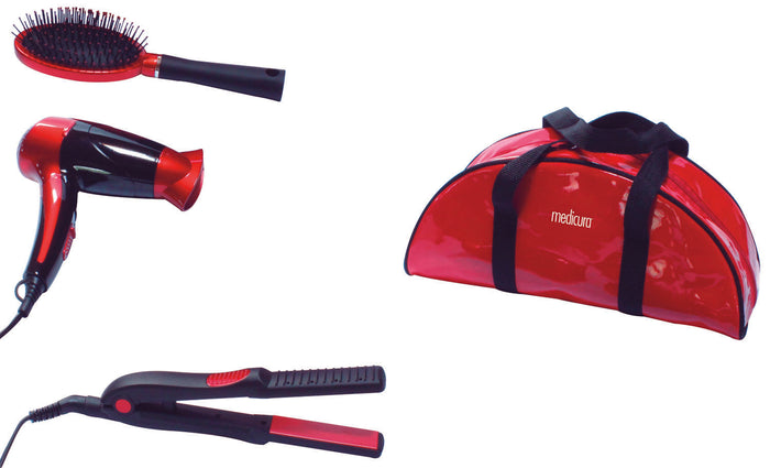 BEAUTY SET PER CAPELLI CON PIASTRA IN CERAMICA + ASCIUGACAPELLI + SPAZZOLA -ARM350