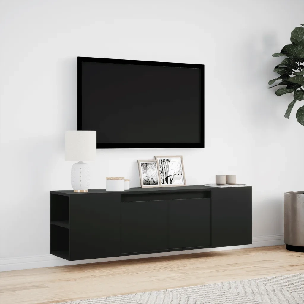 Mobile TV a Parete con Luci LED Nero 135x31x39,5 cm