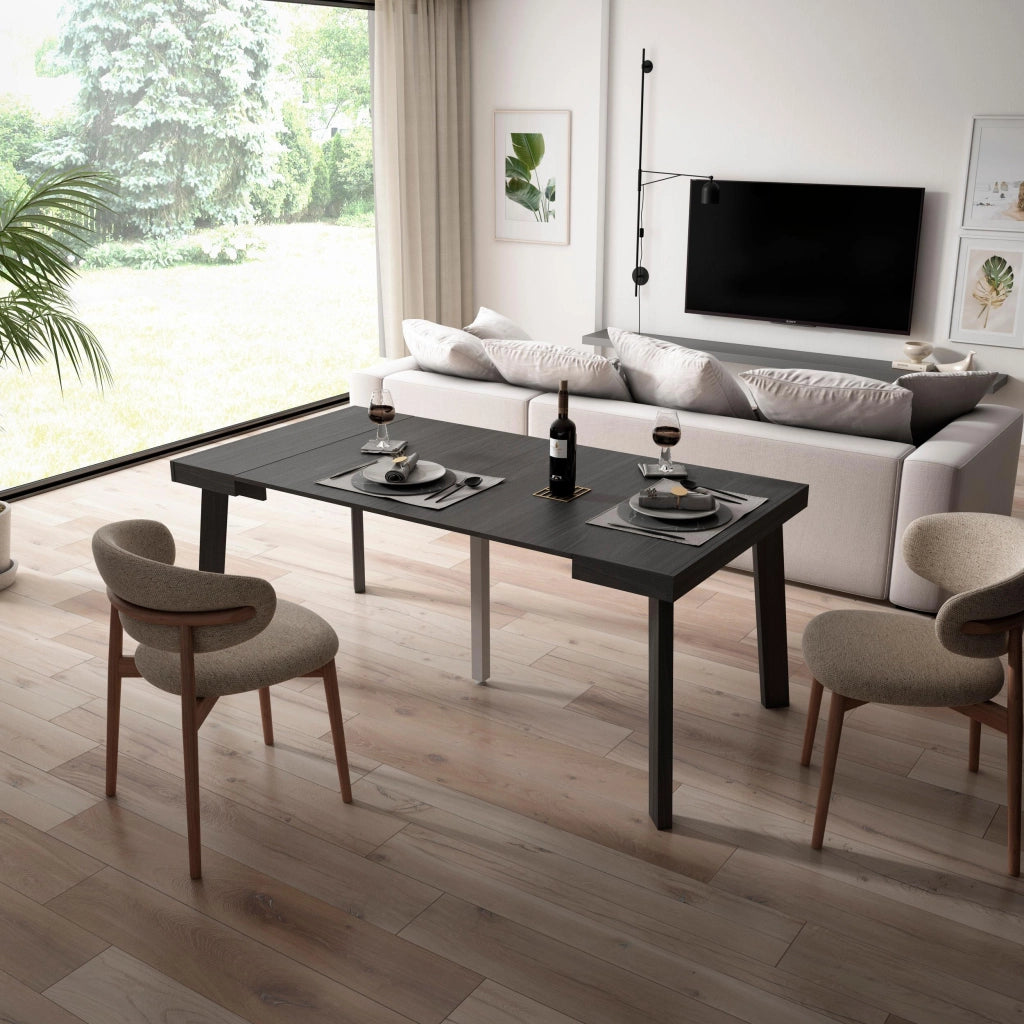 Consolle allungabile, 180x90x73cm, Per 8 persone, Gambe in legno, Nero RF3004
