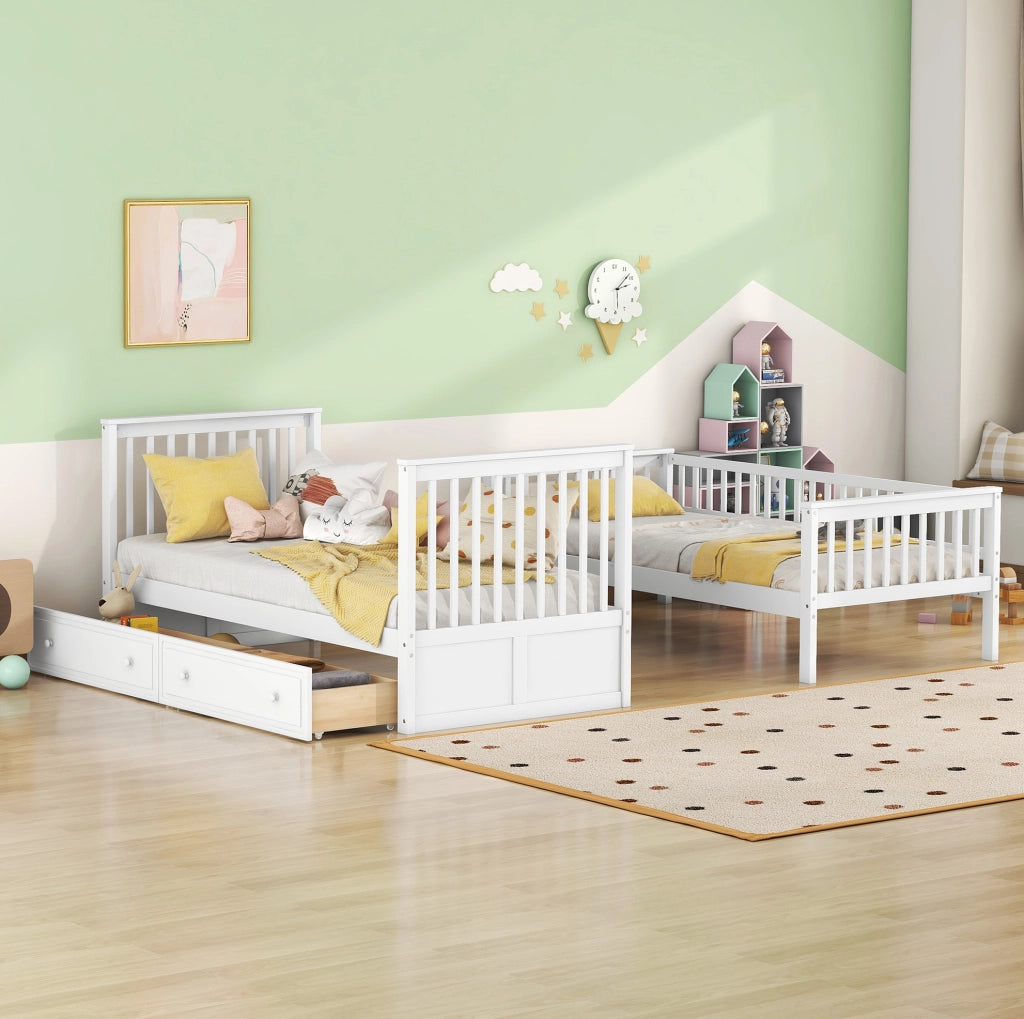 Letto a castello trasformabile 90x200 cm bianco con cassetti