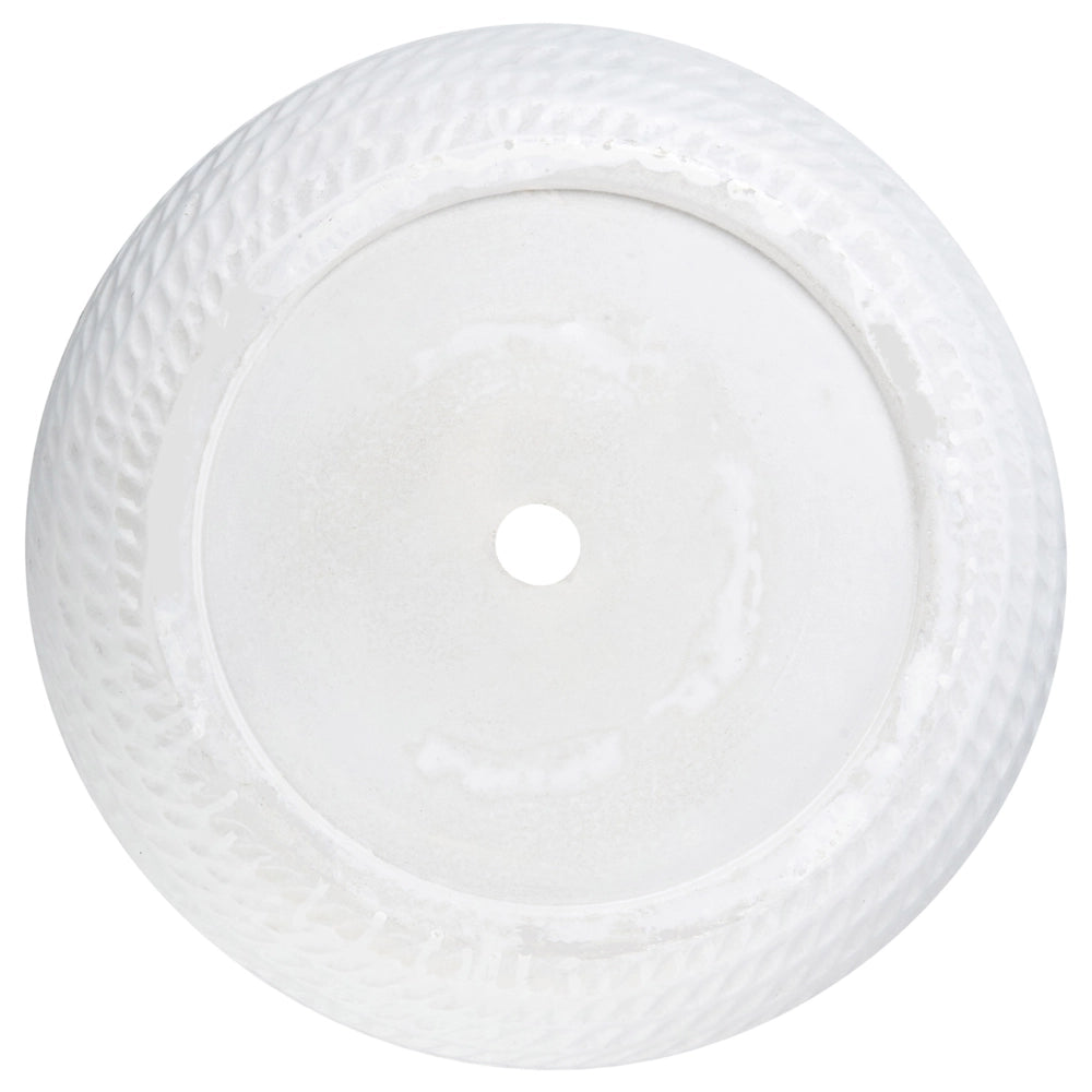 Vaso rotondo per piante in fibra di argilla con motivo in rilievo bianco sporco ⌀ 39 cm giardino terrazzo