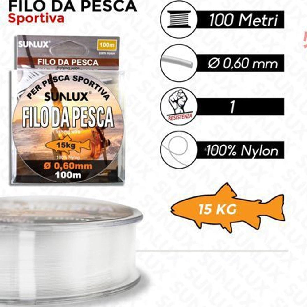 Trade Shop - Rotolo Lenza Filo Da Pesca Bobina Da 100 Metri Diam 0,60 Mm Resistente In Nylon -