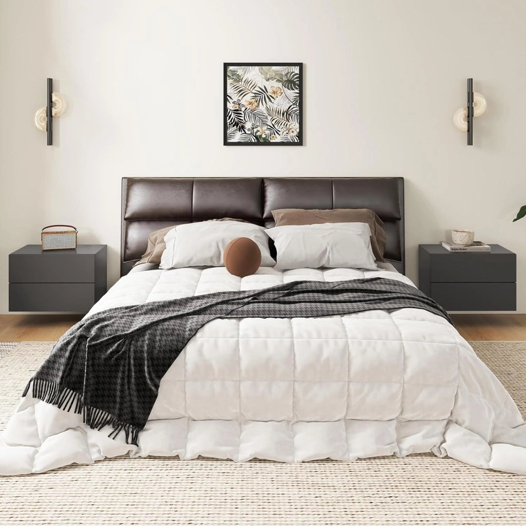 Comodino Camera da Letto Sospeso, Comodino in Legno con 2 Cassetti Salvaspazio, Comodino per Cameretta Moderno da Parete, per Soggiorno, 42 x 30 x 28 cm (Grigio)