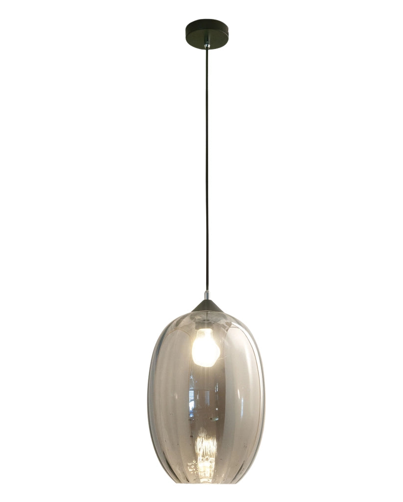 Infinity Lampada a Sospensione in Vetro Soffiato Fumé e Metallo, Attacco E27, Design Elegante e Moderno, Ideale per Illuminazione d'Interni