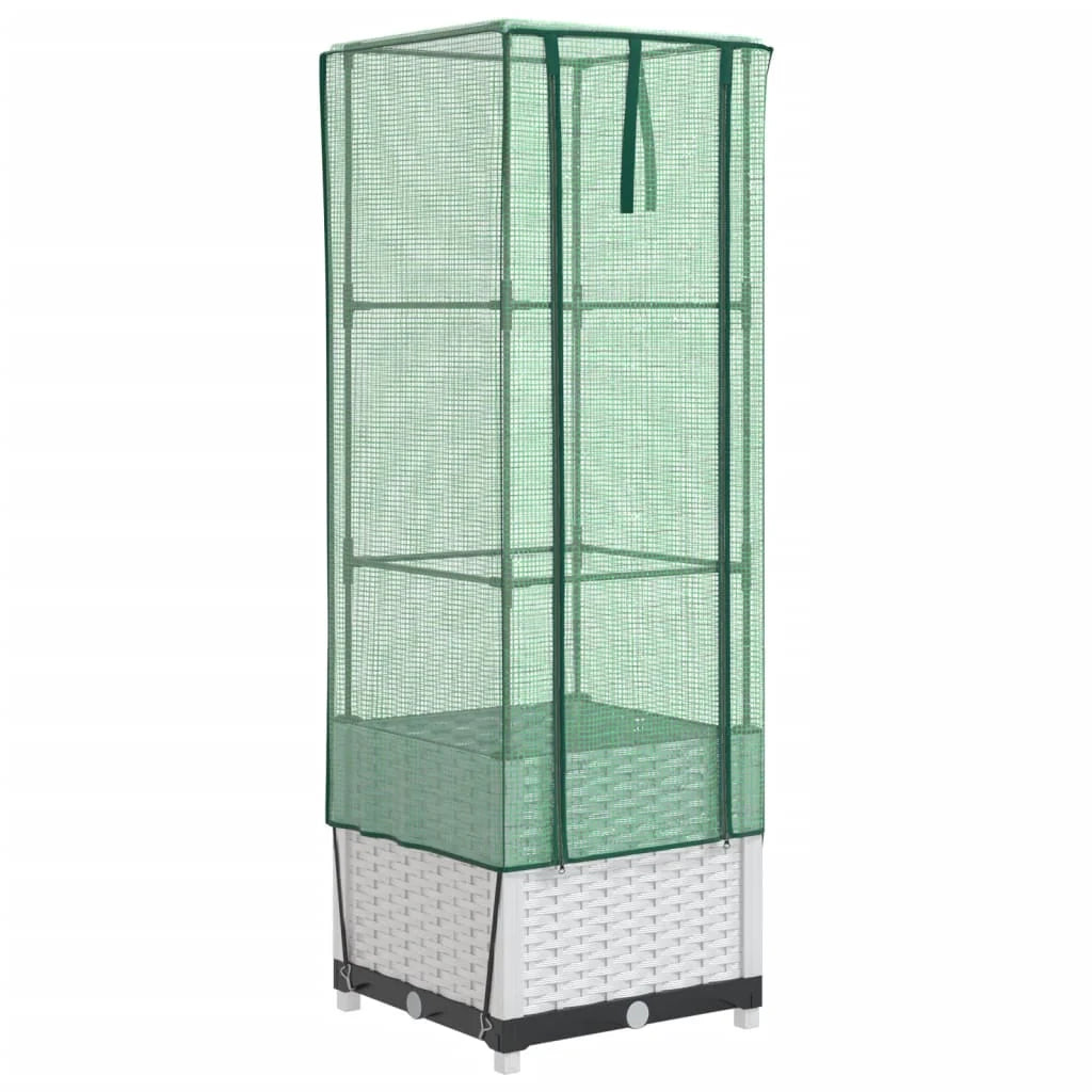 Aiuola rialzata/fioriera con copertura effetto rattan 40 x 40 x 139 cm bianco 02_0038775