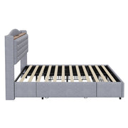 Letto con cassetti matrimoniale 160×200 cm con USB; ripiano e 4 cassetti; senza materasso; grigio
