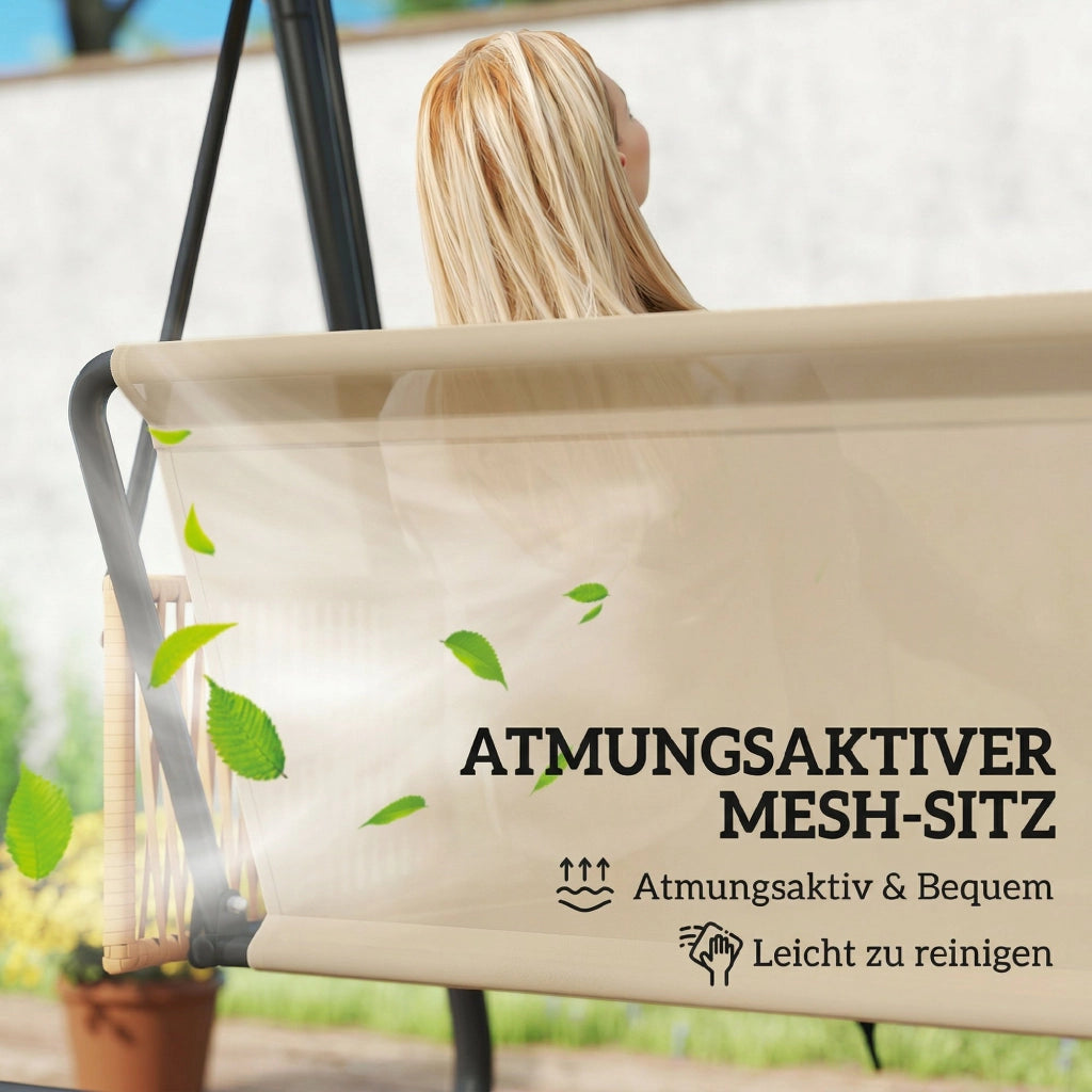 Divano a dondolo da giardino 3 posti con cuscini e tettoia regolabile ¨C zephmum ¨C grigio