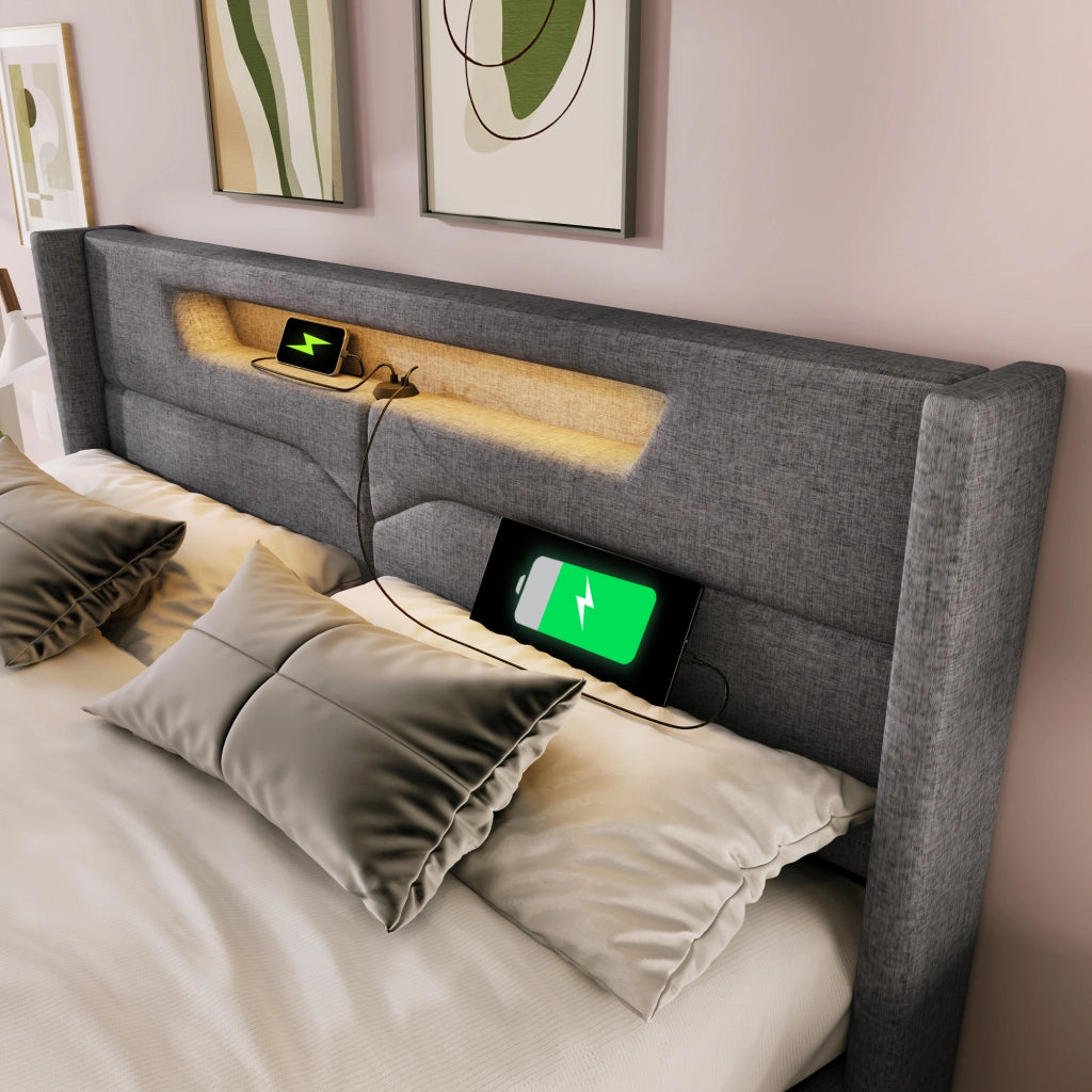 letto imbottito lino grigio 140 x 200 cm
