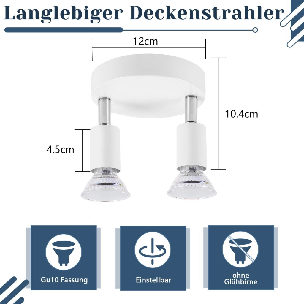 ZMH Faretto da soffitto bianchi 2 luci GU10 moderni rotondi orientabili 350° per camera letto soggiorno senza lampadina