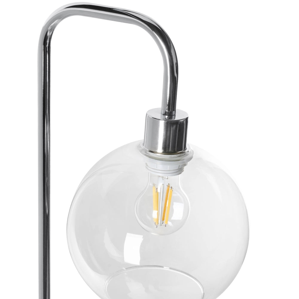 Lampada da terra con base in metallo argento e paralume in vetro in stile moderno per soggiorno e camera da letto