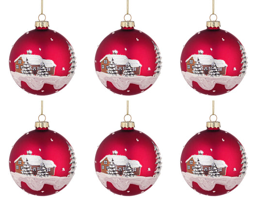 Palle di Natale in Vetro Rossa Decorazione Casa con Neve Palline Addobbi Albero Diametro: 80 mm