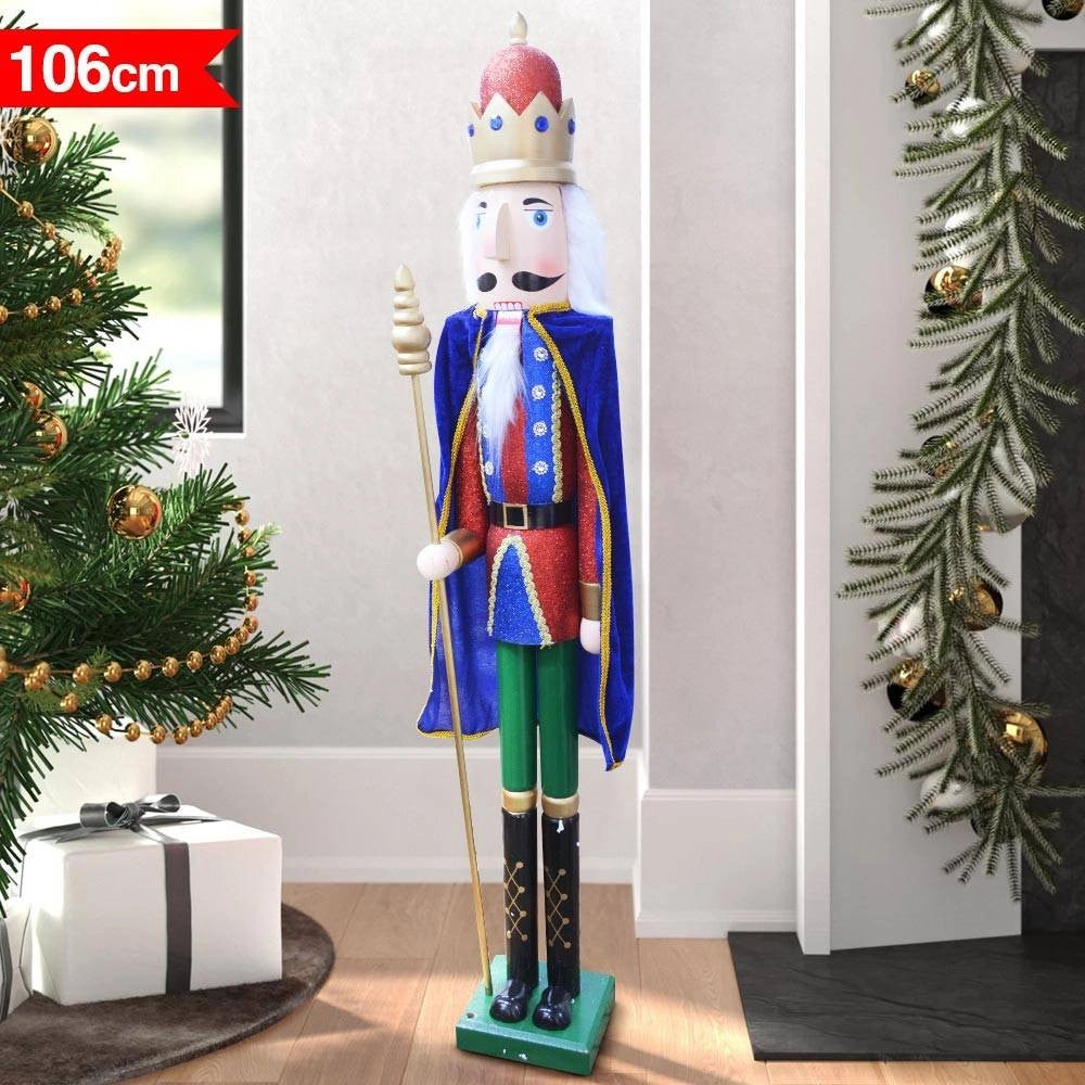 Trade Shop - Soldato Schiaccianoci Di Natale In Legno Altezza 106cm Decorazioni Natalizie -